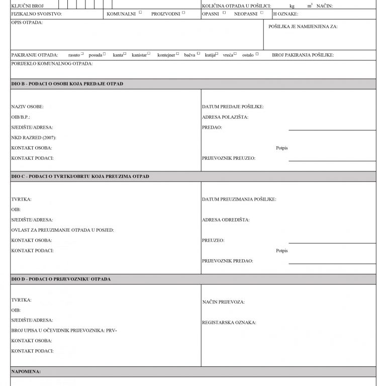 Obrazac PL-O (prateći list)